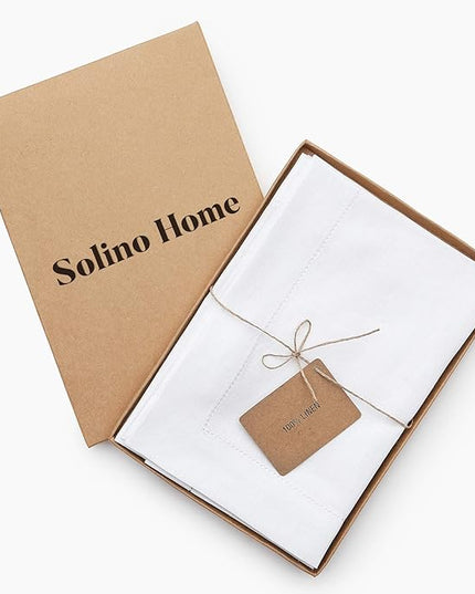 Solino Home White Linen Napkins Set of 4-100% Pure Linen Hemstitch Dinner Napkins 20 x 20 Inch for Winter, Christmas, Holiday, New Year - Classic Hemstitch
