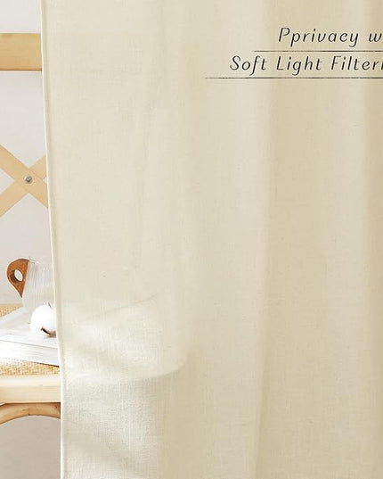 NICETOWN Linen Curtains 84 inch Long for Living Room?Rod Pocket/Back Tab Semi Sheer Curtains Flax Linen Blend Privacy Added with Light Filtering Drapes for Farmhouse, Butter, 1 Pair, 52" W x 84" L