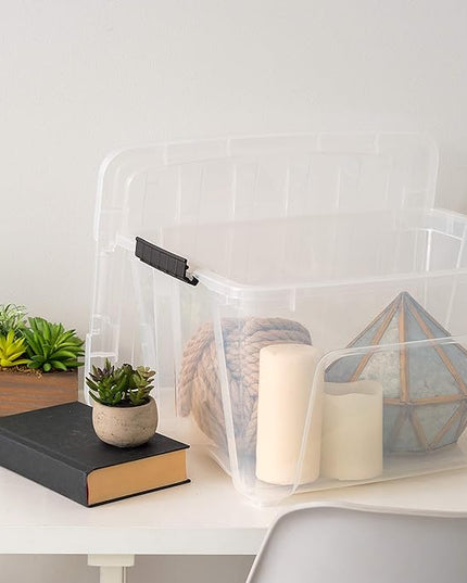 IRIS USA 32 QT Plastic Storage Box with Lid and Latches - 6 Pack - BPA-Free, See-Through Organizing Solution, Durable Nestable Stackable Containers, Secure Pull Handle - Clear