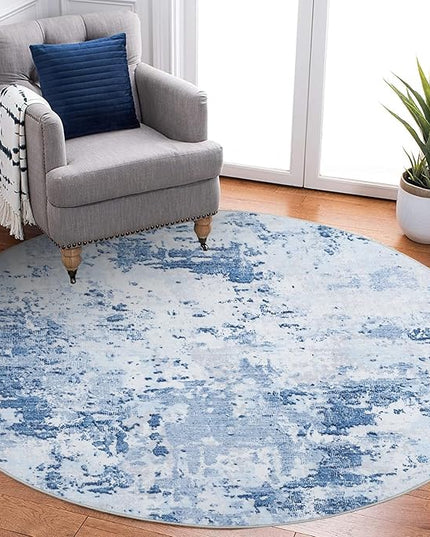 Modern Abstract 4x4 Round Area Rug Non Slip Non Shedding Rug Low Pile Stain Resistant for Bedroom Living Room Office Dining Room,Light Blue