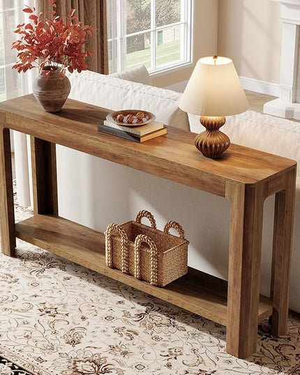 Tribesigns 63 Inch Entryway Console Table, 2-Tier Farmhouse Narrow Sofa Table Behind Couch, Accent Entrance Console Furniture for Entryway, Foyer, Hallway, Rustic Brown