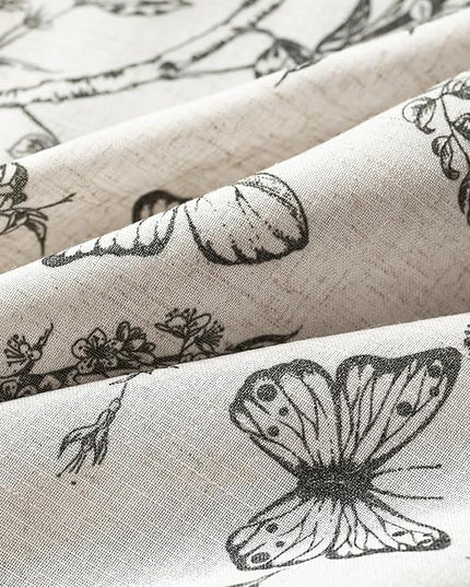 Lazzzy Black Floral Linen Farmhouse Curtains 84 Inch Length Drapes for Living Room Bedroom Pattern Light Filtering Country Vintage Curtain Grommet Top, 2 Panels, Black on Beige