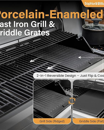 Sophia & William 6-Burner Propane Gas BBQ Grill with Side Burner & Porcelain-Enameled Cast Iron Grates, Gas Grill Griddle Combo for Outdoor Cooking, Barbecue Events, 740 SQ.IN. Cooking Area, Black