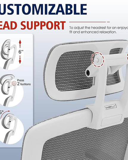 GABRYLLY Ergonomic Office Chair, High Back Home Desk Chair with Headrest, Flip-Up Arms, 90-120° Tilt Lock and Wide Cushion, 400LBS Mesh Chairs for Man Woman, White Task Chair(Dark Grey,GY01WDG)