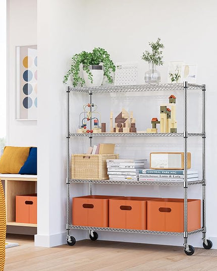 4 Tiers Storage Shelves Load 1400LBS, Metal Shelving Wire Metal Shelving Unit Shelves for Storage Adjustable Garage Shelving for Pantry Kitchen Garage Chrome 17.7" D x 47.3" W x 62.7" H