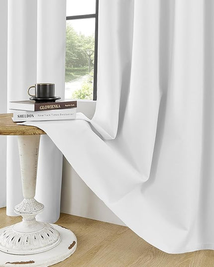 ChrisDowa 100% Blackout Pure White Solid Curtains 96 Inches Long 2 Panels for Bedroom Living Room,Farmhouse Room Darkening Thermal Insulated Soundproof Grommet Top Window Treatment Drapes,52x96