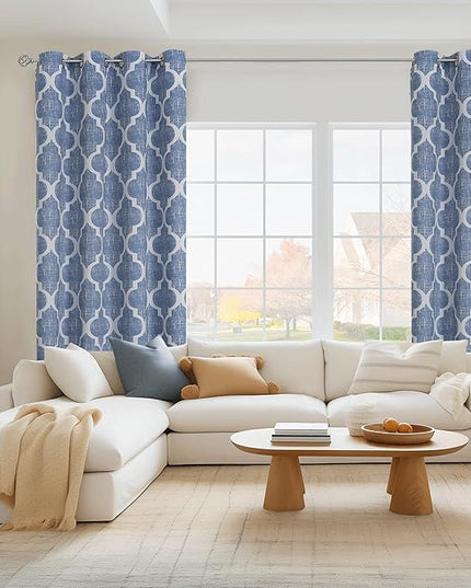 Beauoop 100% Blackout Curtains 84 Inches Long 2 Panels for Bedroom Living Room Blue Moroccan Geo Room Darkening Thermal Insulated Soundproof Grommet Top Window Treatments Drapes, 50x84 Set of 2