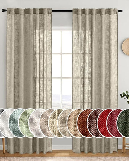 MIULEE Oatmeal Linen Curtains 84 Inch Length 2 Panels for Bedroom Living Room, Soft Thick Linen Textured Natural Window Drapes Semi Sheer Light Filtering Back Tab Rod Pocket Burlap Look Decor
