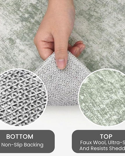 IOHOUZE Abstract Runner Rug 2x6 Ft Washable Runners for Hallways, Non Slip Kitchen Runner Printed Faux Wool Entryway Runner Indoor, Modern Abstract Floor Carpet for Hall Kitchen Bedroom, Sage Green
