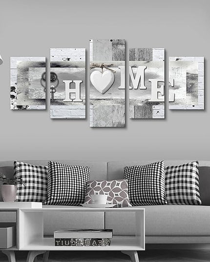 LUDUHU Love Sanctuary Canvas Print Wall Art - 5 Pieces Sweet Home Sign Wall Art,white Home Sweet Heart Painting,modern Family Wall Decor (F,Oversize 80x40inch)
