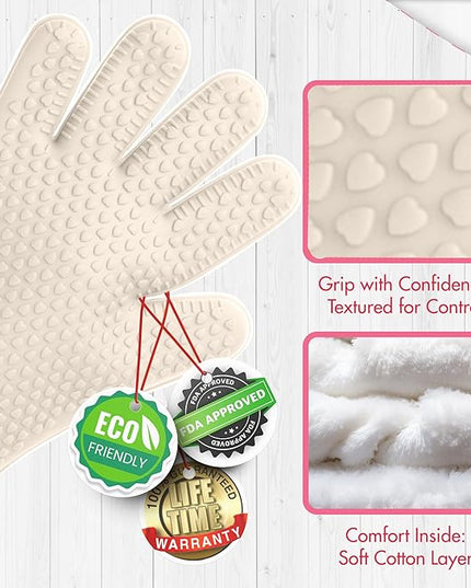 KITCHEN PERFECTION Silicone Smoker Oven Gloves For Women -Extreme Heat Resistant BBQ Gloves -Handle Hot Food Right on Your Smoker Grill Fryer|Waterproof Oven Mitts Grill Gloves |Superior Set+3 Bonuses