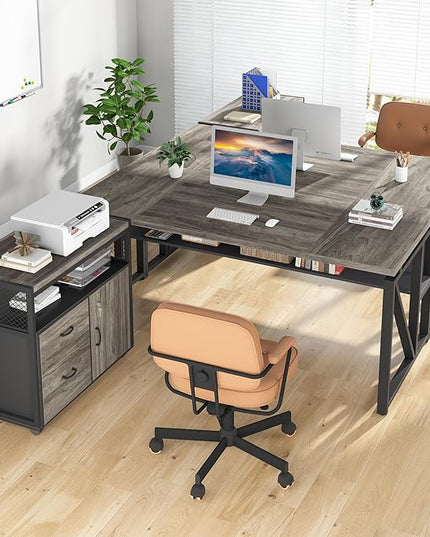 Tribesigns Office Desk with Drawers Sets, 55 inches L Shaped Computer Desk with Mobile File Cabinet,Big Executive Desk for Home Office Furniture Sets (Dark Oak, 55-inch)