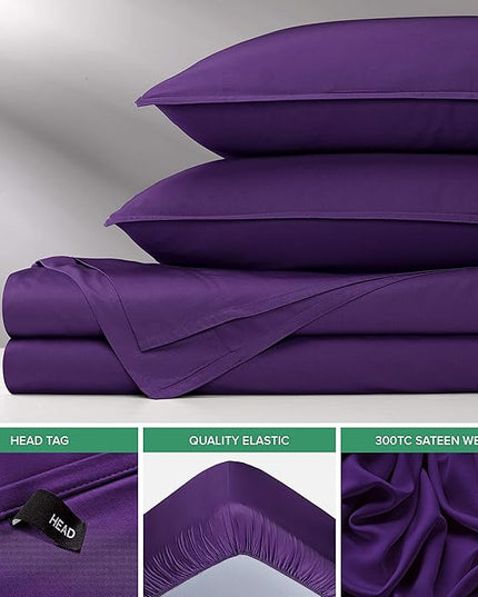Pure Bamboo King Sheets, Genuine 100% Organic Viscose Derived from Bamboo Bed Sheet Set, Luxuriously Soft & Cooling, Double Stitching, 2 Year Quality Promise (King, Purple)