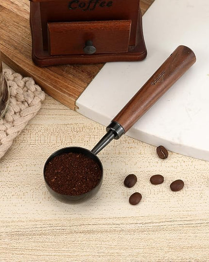 Vintage Coffee Measuring Spoon - 304 Stainless Steel,Coffee Scoop, 10g Capacity, Walnut Handle - Perfect for Coffee, Tea, and More (Gunmetal)