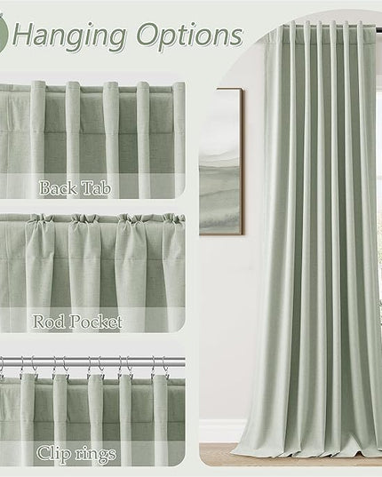 Guken Blackout Curtains 63 Inch Length 2 Panels Set for Living Room Bedroom Back Tab Thermal Insulated 100% Black Out Linen Drapes Room Darkening Window Curtains 63 Inches Long,Mist Sage