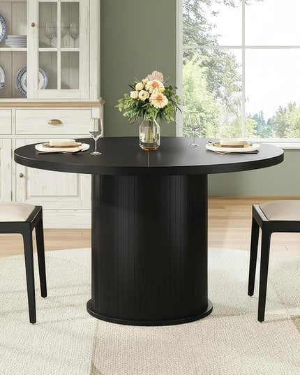 Farini 43" Round Dining Table for 4-6,Modern Kitchen Room Table with Wood Top & Sturdy Metal Base,Black