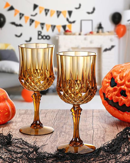 XUWAIDSGN 7oz Plastic Vintage Wine Glasses Drinking Glasses Unbreakable Wedding Glassware Crystal Water Goblets Reusable Drinkware Vintage Champagne Flutes (48, Brown)
