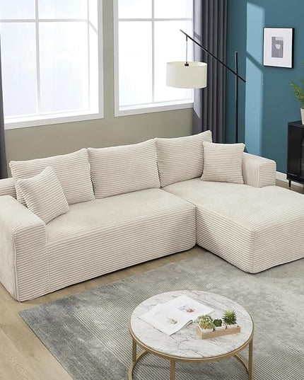 PELUMY 108.7" L-Shaped Modular Sectional Sofa with Oversized Chaise, Cloud Couch with Memory Foam, No Assembly Required Sleeper Sofa for Small Space Living Room, Apartment (Beige, Corduroy)