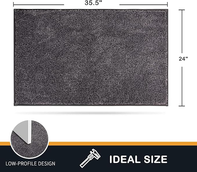 PURRUGS Dirt Trapping Door Mat 24" x 35.5", Non-Slip Machine Washable Entry Rug, Shoe Scraper, Dog Doormat, Super Absorbent Welcome Mat for Front & Back Door, Muddy Shoes & Paws, Light Grey-Dark Grey
