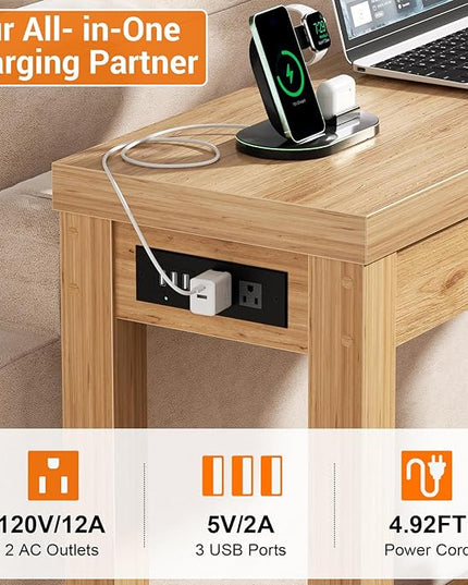 Cyclysio 63" Console Tables for Entryway, Long Console Tables for Living Room, Behind Couch Table, Sturdy Wood Support Farmhouse Entryway Table with 3AC+2USB Charging‌ Station, Natural Oak