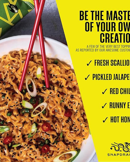 Snapdragon Saucy Instant Noodles with Spicy Buffalo Ranch Slurpable Sauce - Quick Meal, Snack, and Lunch. 4-Pack Microwave Noodles for Cup, Bowl, Ramen or Asian Stir Fry