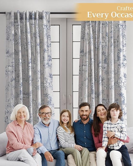 Maison d' Hermine Curtains for Living Room 100% Cotton 96 inch Length One Panel Light Filtering Toile Curtains for Bedroom Windows with Rod and Loop Pockets Drapes (Savana Jouy Blue, 50" W x 96" L)
