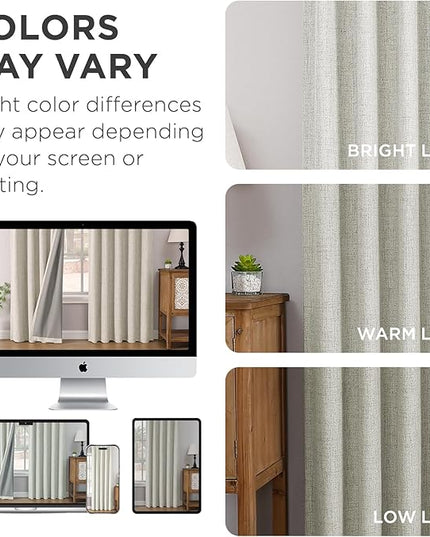 Joydeco Pinch Pleated Curtains - 100% Blackout for Bedroom, Light Beige Linen Curtains 40" W x 90" L, Thermal Insulated 2 Panels Light Blocking Drapes, Back Tabs for Living Room
