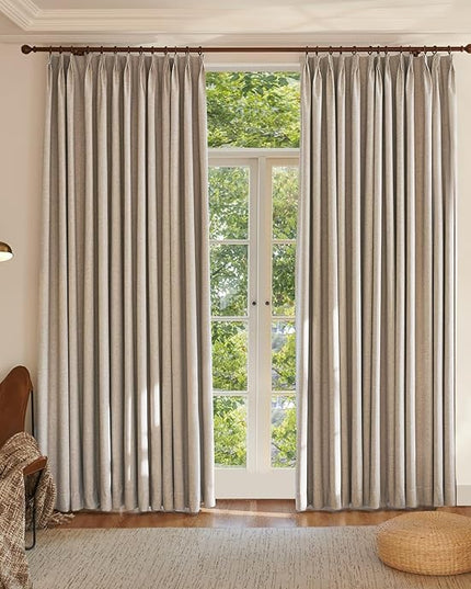 Textured Linen Pencil Pleated 100% Blackout Curtains for Bedroom/Living Room Blackout Curtains 120 Inches Long, Energy Saving Window Treatment Curtains,72Wx120Lx2,Sand Beige