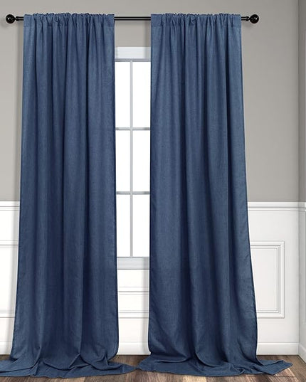 Navy Curtains 108 Inches Long for Living Room 2 Panels Set Back Tab Pocket Light Reducing Semi Transparent Soft Linen Airy Flowy Dark Blue Sheer Curtain for Dining Room Large Windows Sliding 9 FT Tall