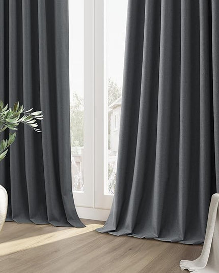 Guken 100% Blackout Curtains 120 Inch Length 2 Panels Set for Living Room Bedroom Back Tab Thermal Insulated Black Out Linen Drapes Room Darkening Blazer Grey,52x120