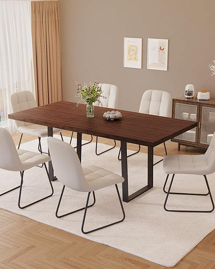 ZckyCine 67" Expandable Walnut Dining Table with 6 PU Leather Chairs, 7-Piece Modern Dining Set, Sturdy Metal Legs, Adjustable 51"-67" Rectangle Table for Kitchen & Dining Room