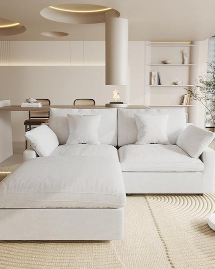 Cloud Couch Modular Sectional Sofa,82.68" L Shaped Couch,Down Filled Convertible Wide Seater, 2 Seater+Ottoman for Living Room Set,Covers Washable&Replaceable,White
