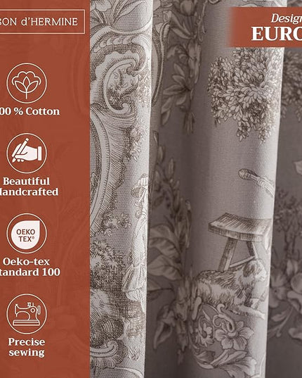 Maison d' Hermine Curtains for Living Room 100% Cotton 124 inch Length One Panel Light Filtering Toile Curtains for Bedroom Windows with Rod and Loop Pockets Drapes (Joli Jouy Beige, 50" W x 124" L)