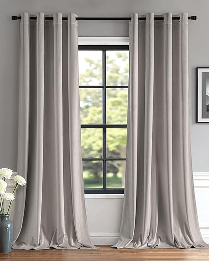 MIULEE Velvet Curtains Silver Light Grey Elegant Grommet Thermal Insulated Soundproof Room Darkening Curtains/Drapes for Classical Living Room Bedroom Decor 52 x 84 Inch Set of 2
