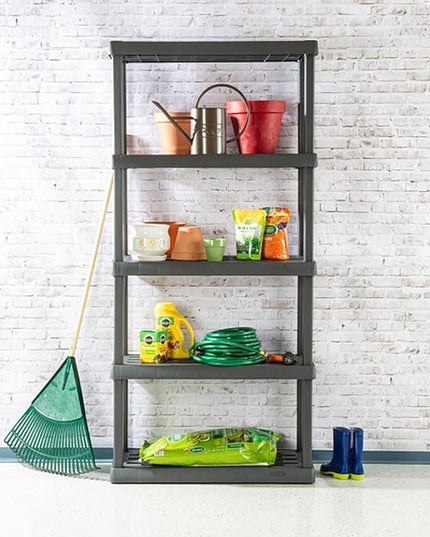 Sterilite 2-Pack 5 Shelf Unit, Heavy-Duty Shelving Storage Rack for Home and Garage, Gray - Multipurpose Plastic Organizer Shelves for Smart Organization