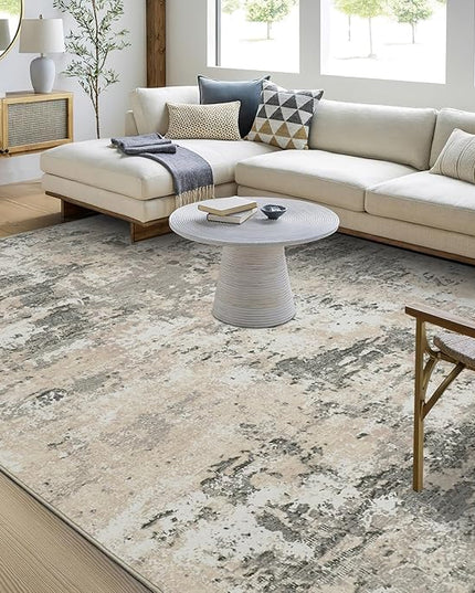 Modern Abstract Area Rug 4x6 Non Slip Non Shedding Rug Low Pile Stain Resistant for Bedroom Living Room,Grey Yellow