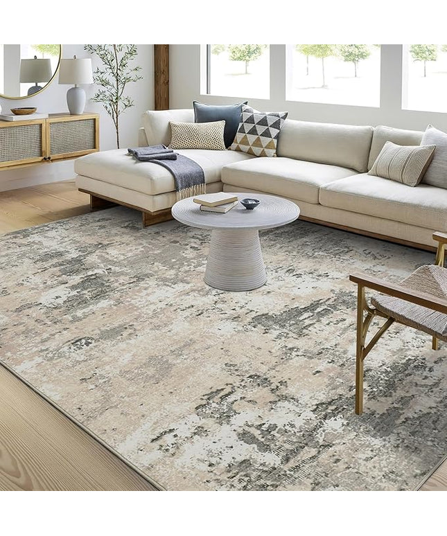 Modern Abstract Area Rug 3x5 Non Slip Non Shedding Rug Low Pile Stain Resistant for Bedroom Living Room,Grey Yellow