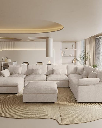 Cloud Couch Modular Sectional Sofa,160" U Shaped Couch, Convertible Wide Seater with Ottoman, 8 Seater for Living Room Set,Covers Washable&Replaceable