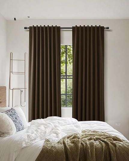 Guken 100% Blackout Curtains 108 Inch Length 2 Panels Set for Living Room Bedroom Back Tab Thermal Insulated Black Out Linen Drapes Room Darkening Chocolate,52x108
