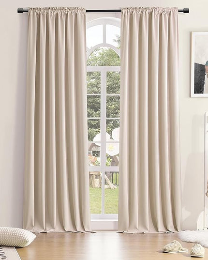 DONREN Patio Blackout Curtain Shades - Home Decoration Thermal Insulated Rod Pocket Blackout Draperies/Drapes for Kitchen (2 Panels, 60 inches x 96 inches, Warm Taupe)