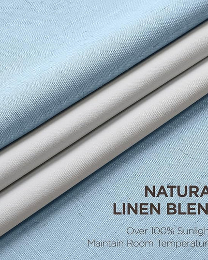 Joydeco Pinch Pleated Linen Curtains Darkening Drapes for Bedroom, 100% Blackout Drapes 96 inches Long 2 Panels Heat Blocking Curtains(Chambray Blue,40'' Wx96'' L)