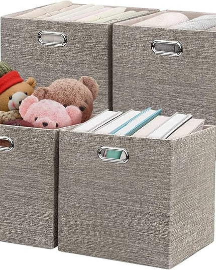 Posprica Storage Bins,11×11 Foldable Storage Cubes Boxes Container Closet Organizer Shelf Cabinet Bookcase,Thick Fabric Drawer Container - 4pcs,Coffee