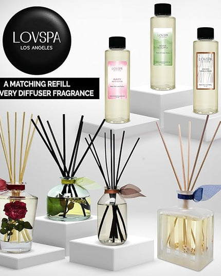 LOVSPA Reed Diffuser Set, Amber Romance Scented Oil Diffuser with Sticks, Home Fragrance Accessories for Bathroom Shelf Decor, Aroma Diffusers for Home or Office Fall Decor, USA Made