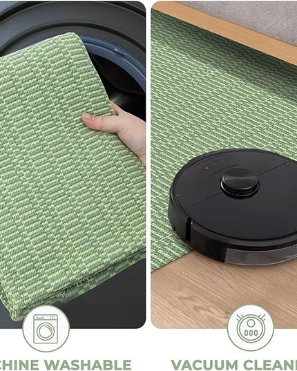 KOZYFLY Washable Area Rug 2x3 Ft Small Entryway Rug Indoor Door Mat Throw Rugs with Rubber Backing, Braided Cotton Floor Carpet for Front Entrance Bathroom Kitchen Foyer, Sage Green