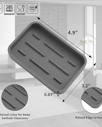 Silicone Kitchen Sink Organizer Tray for Multiple Usage,Easy Clean Sponges Holder for Kitchen Bathroom Counter or Sink,Dish Soap Dispenser,Scrubber,Bottle,Cup Grey 4.9”x 3.2”