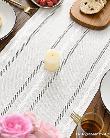 Artoid Mode Rustic Cotton Linen Table Runner, Seasonal Embroidered Hollow Kitchen Dining Table Decoration for Home Party Decor 13x90 Inch