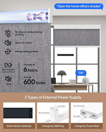 Kincmo Motorized Blinds with Remote,100% Blackout Motorized Roller Shades Work with Apple Homekit,Alexa,Google, Custom Electric Blinds with App,Voice Control (Dual Sided Dark Grey)