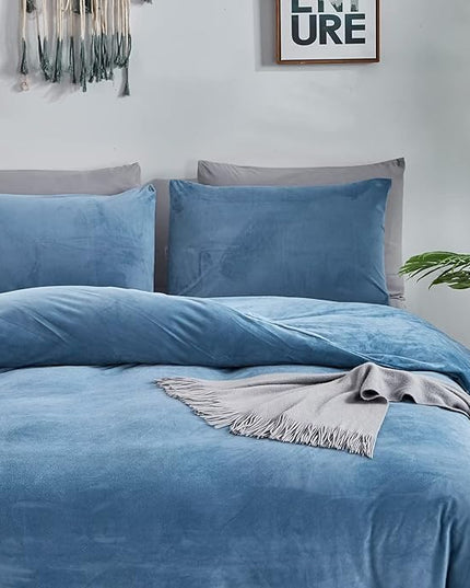 Houseri Velvet Blue Comforter Set Twin Light Blue Fluffy Comforter Bedding Sets Twin Dusty Blue Flannel Bedding Kids Furry Comforter Lake Blue Sherpa Comforters Sets Twin Warm Fuzzy Bedding Blanket
