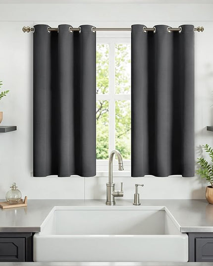YoungsTex Small Blackout Kitchen Curtains 40 Inch Length - Short Thermal Insulated Drapes with Grommet Darkening Privacy for Bathroom Windows, 2 Panels, 34 x 40 Inch