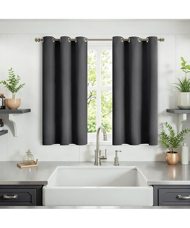 YoungsTex Small Blackout Kitchen Curtains 40 Inch Length - Short Thermal Insulated Drapes with Grommet Darkening Privacy for Bathroom Windows, 2 Panels, 34 x 40 Inch